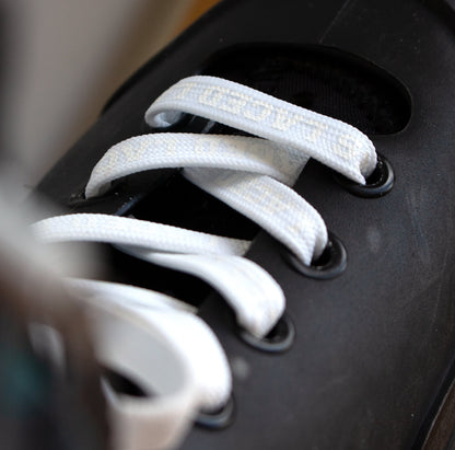 Laced Laces - Stealth White colour on a Them 909 Skate.
